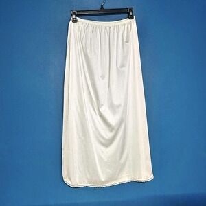 Vintage 80s Lace Slip Skirt Women's Size Medium White Vanity Fair Slit Retro